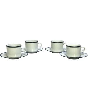 Dansk 'Concerto' Portugal Christianshavn Blue White Flat Cup & Saucer-Set of 4